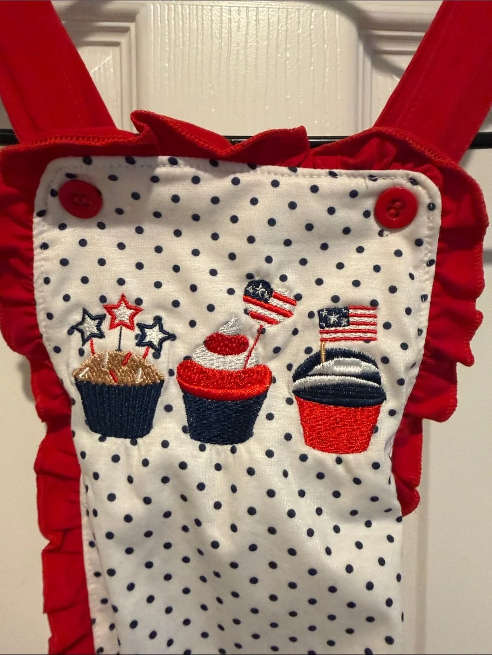 Patriotic Red & White Polka Dot Cupcake One-Piece Bodysuit for Kids